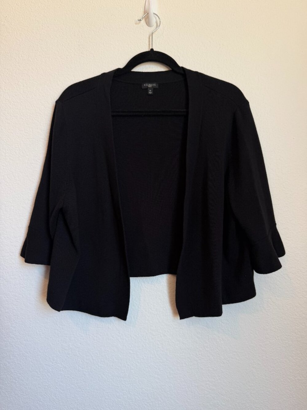 Talbots Black Open Bell Sleeve Cropped Bolero Cardigan